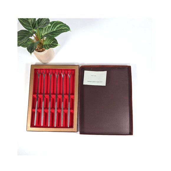 Vintage Modernist Kalmar Designs Italy Stainless Fondue Forks Set Box &Paperwork - Picture 2 of 9